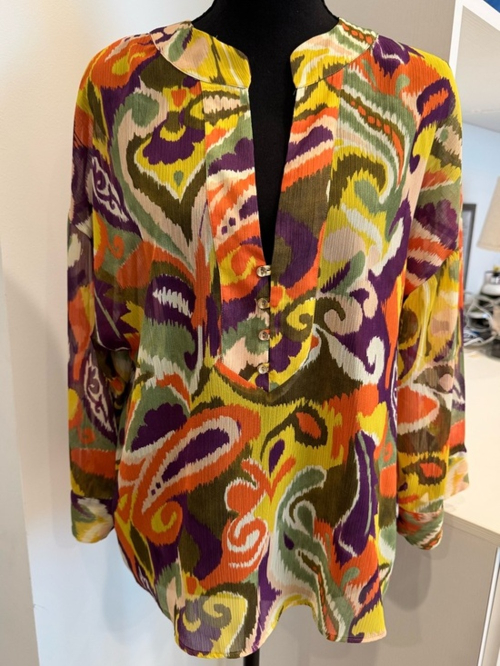 Vibrant Multi-Color Paisley Print Long-Sleeve Women's Top